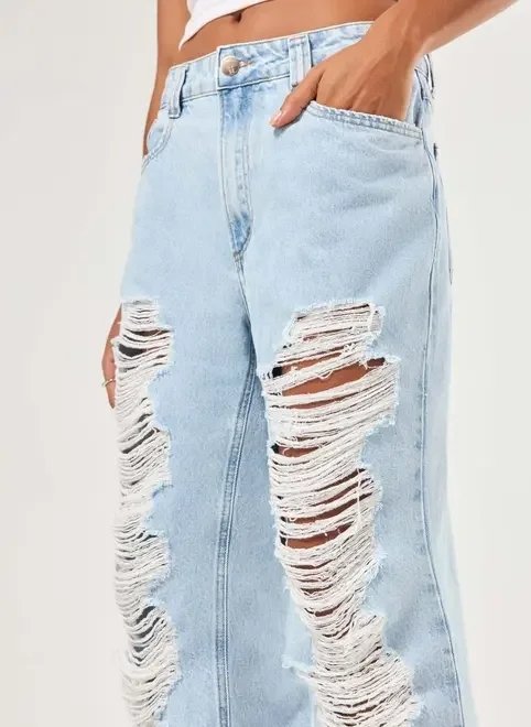 calça jeans wide leg clara destroyed calça jeans wide leg clara destroyed