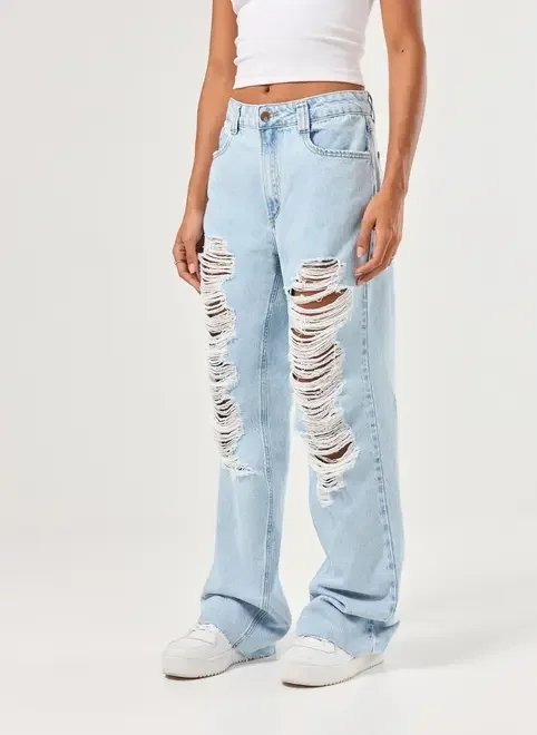 calça jeans wide leg clara destroyed calça jeans wide leg clara destroyed