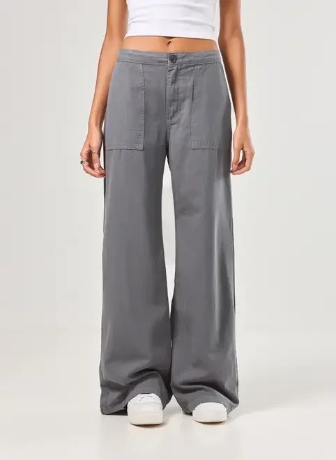 calça sarja wide leg cintura média calça sarja wide leg cintura média