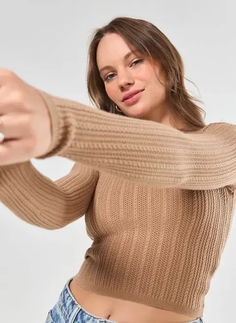 blusa manga longa justa em tricô blusa manga longa justa em tricô