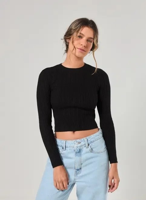 blusa manga longa justa em tricô blusa manga longa justa em tricô