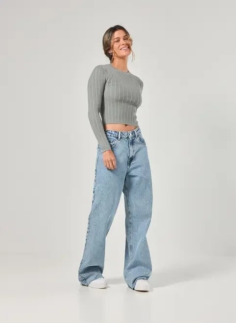 blusa manga longa justa em tricô blusa manga longa justa em tricô