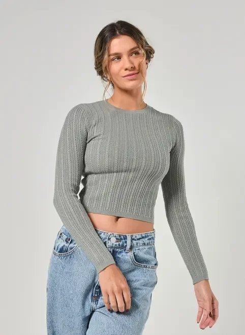 blusa manga longa justa em tricô blusa manga longa justa em tricô