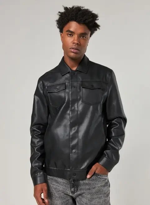 jaqueta estilo camisa poliuretano preto jaqueta estilo camisa poliuretano preto