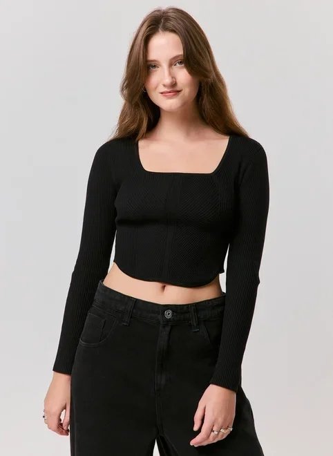 blusa manga longa corsetada em tricô blusa manga longa corsetada em tricô
