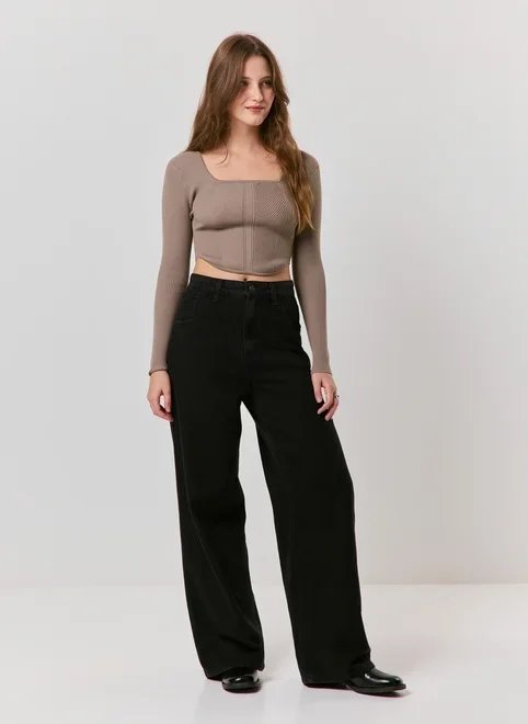 blusa manga longa corsetada em tricô blusa manga longa corsetada em tricô