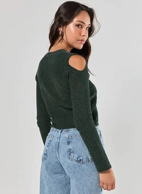 blusa manga longa chenille verde blusa manga longa chenille verde