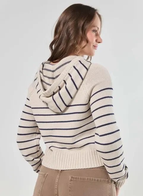blusa tricô listrada com capuz blusa tricô listrada com capuz