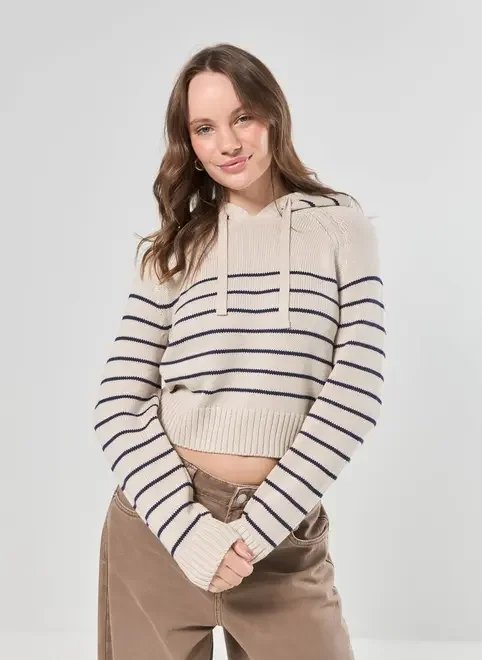 blusa tricô listrada com capuz blusa tricô listrada com capuz