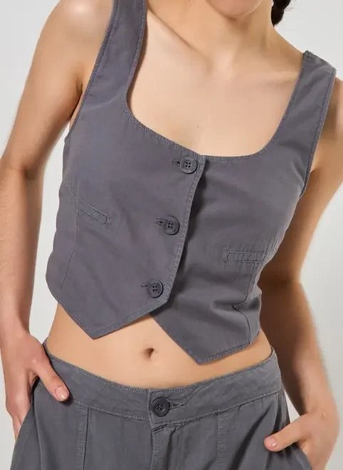 colete cinza chumbo em sarja colete cinza chumbo em sarja