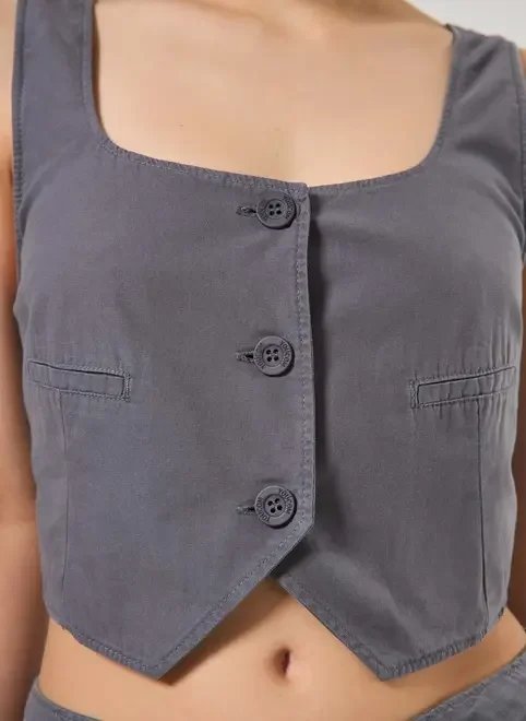 colete cinza chumbo em sarja colete cinza chumbo em sarja