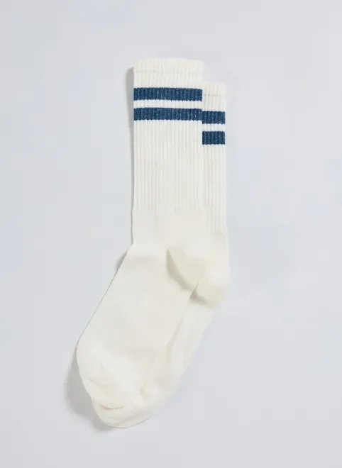 meia off-white com listras em azul escuro meia off-white com listras em azul escuro