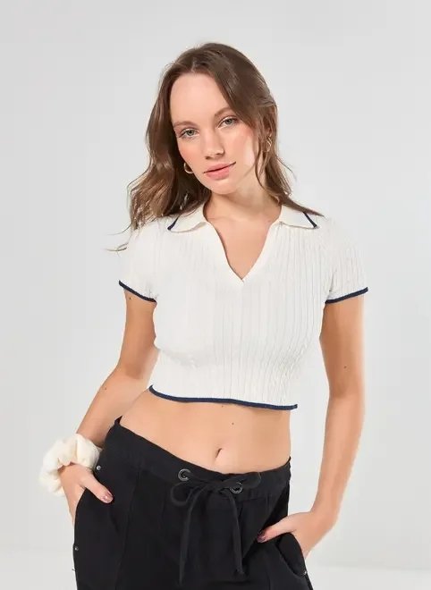 cropped polo branca tricô cropped polo branca tricô