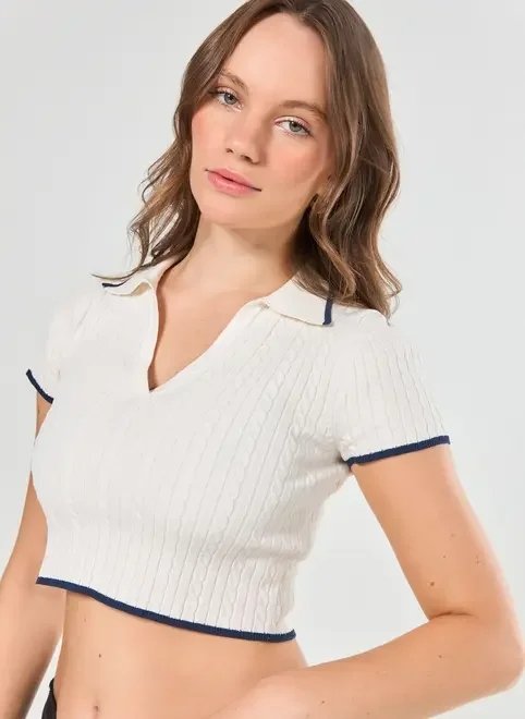 cropped polo branca tricô cropped polo branca tricô