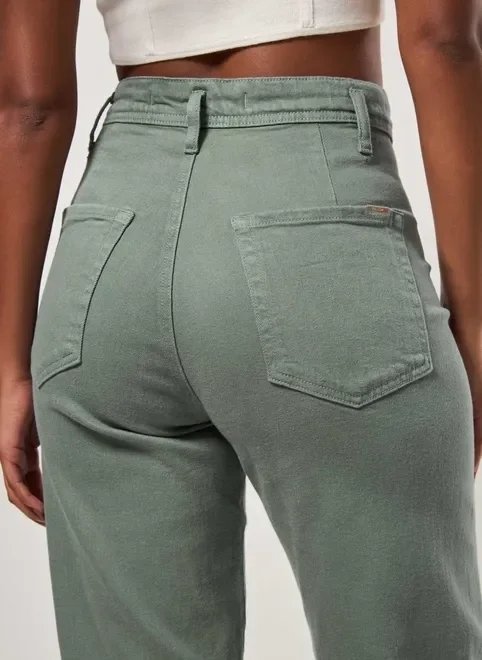 calça wide leg em sarja verde calça wide leg em sarja verde