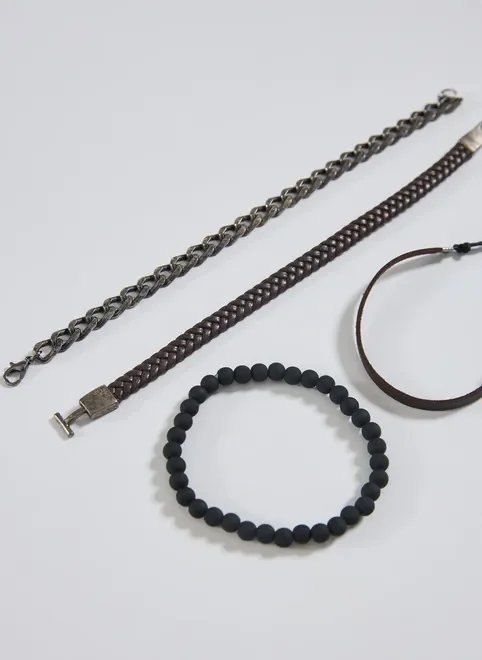 conjunto pulseiras pretas e prata velha conjunto pulseiras pretas e prata velha