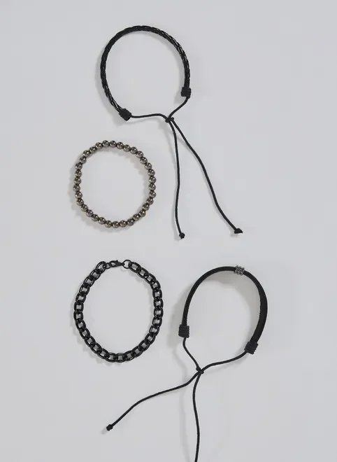 conjunto 4 pulseiras corrente e poliuretano conjunto 4 pulseiras corrente e poliuretano