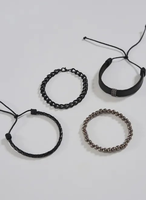 conjunto 4 pulseiras corrente e poliuretano conjunto 4 pulseiras corrente e poliuretano