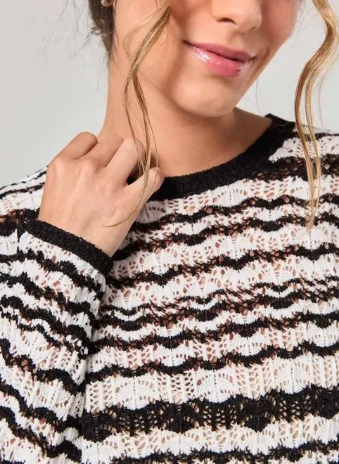 cropped manga longa tricô listrado cropped manga longa tricô listrado