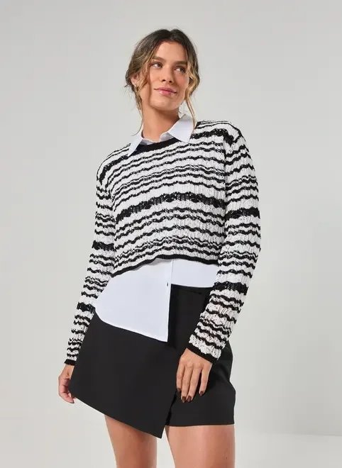 cropped manga longa tricô listrado cropped manga longa tricô listrado