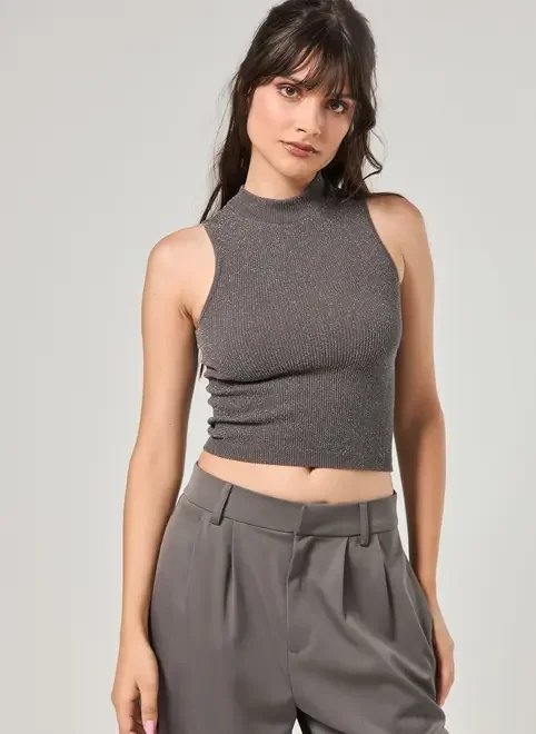 regata seamless chumbo com brilho e golinha regata seamless chumbo com brilho e golinha