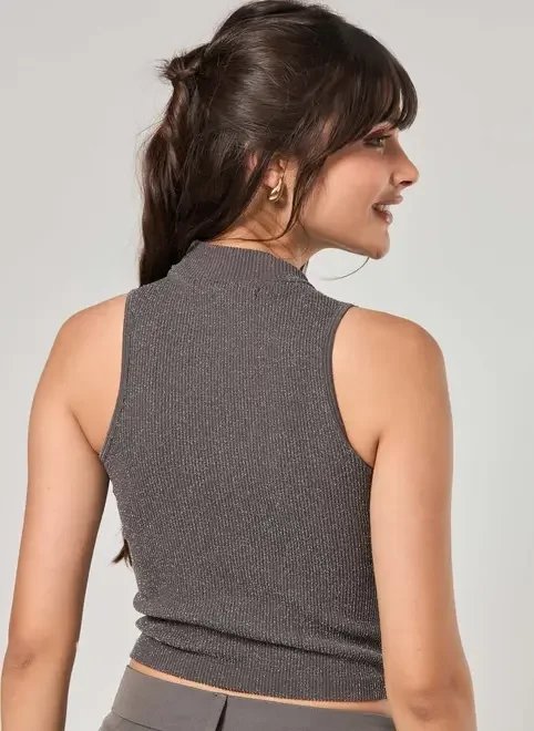 regata seamless chumbo com brilho e golinha regata seamless chumbo com brilho e golinha