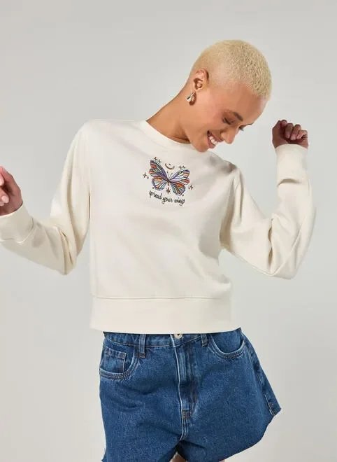 moletom off-white borboleta bordada moletom off-white borboleta bordada