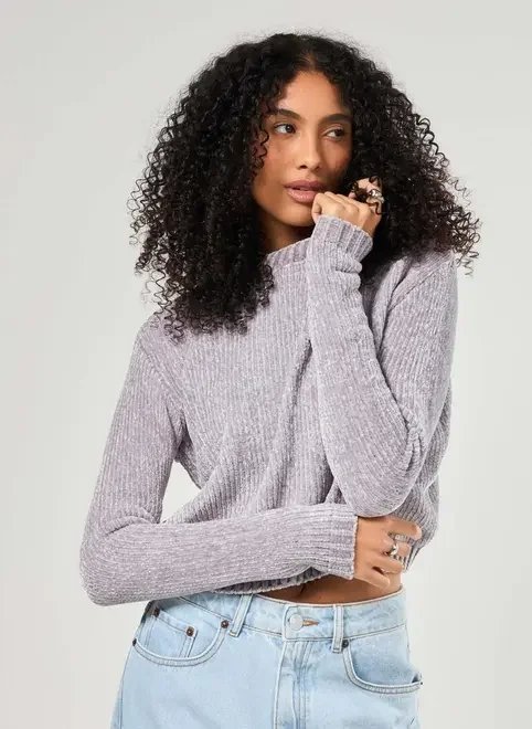 blusa manga longa tricô cinza blusa manga longa tricô cinza