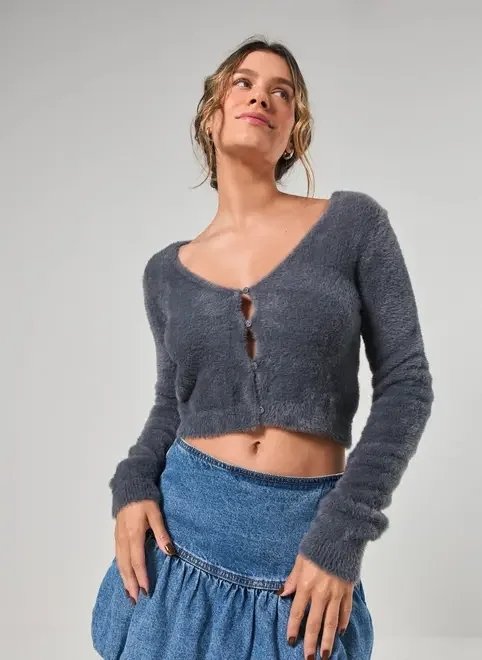 cardigan cropped cinza pelinhos cardigan cropped cinza pelinhos
