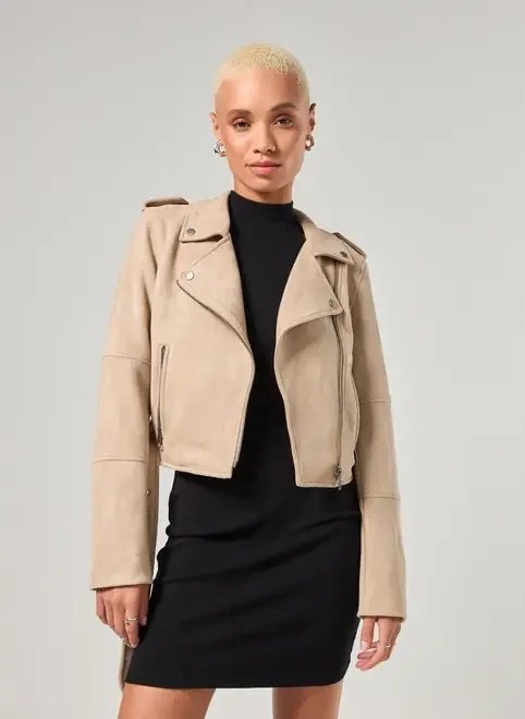 jaqueta perfecto suede bege jaqueta perfecto suede bege