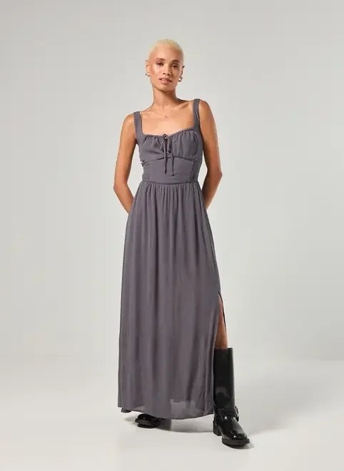 vestido longo cinza corsetado vestido longo cinza corsetado