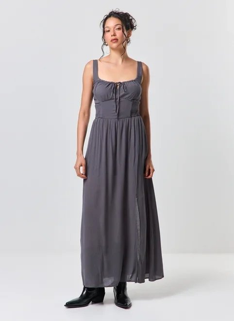 vestido longo cinza corsetado vestido longo cinza corsetado