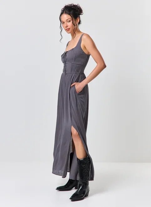 vestido longo cinza corsetado vestido longo cinza corsetado