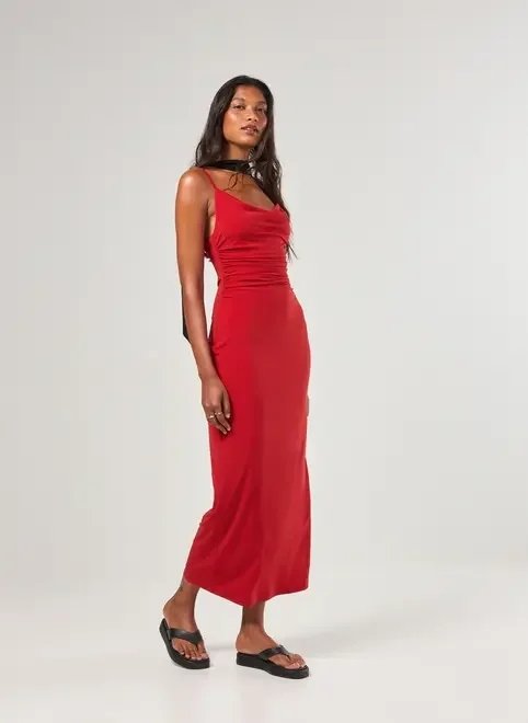 vestido midi poliamida vermelho vestido midi poliamida vermelho