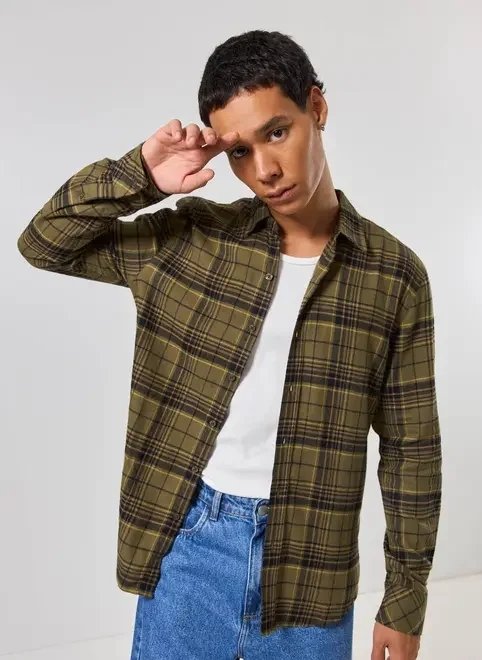 camisa flanela xadrez manga longa camisa flanela xadrez manga longa