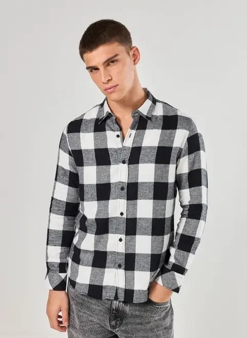 camisa manga longa xadrez preto e branco camisa manga longa xadrez preto e branco