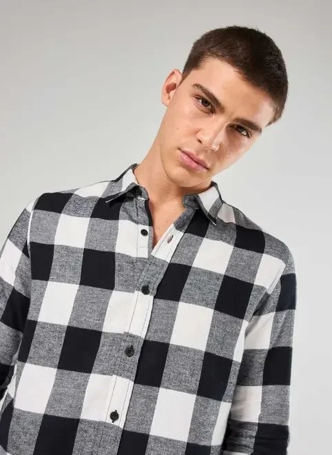 camisa manga longa xadrez preto e branco camisa manga longa xadrez preto e branco