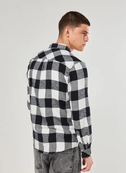 camisa manga longa xadrez preto e branco camisa manga longa xadrez preto e branco