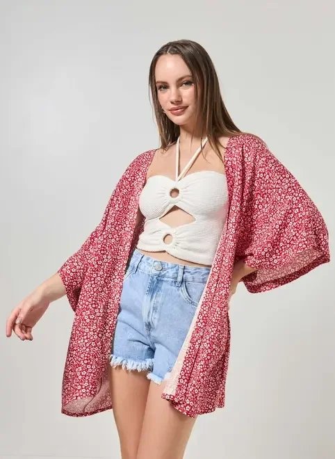 kimono vermelho florido kimono vermelho florido