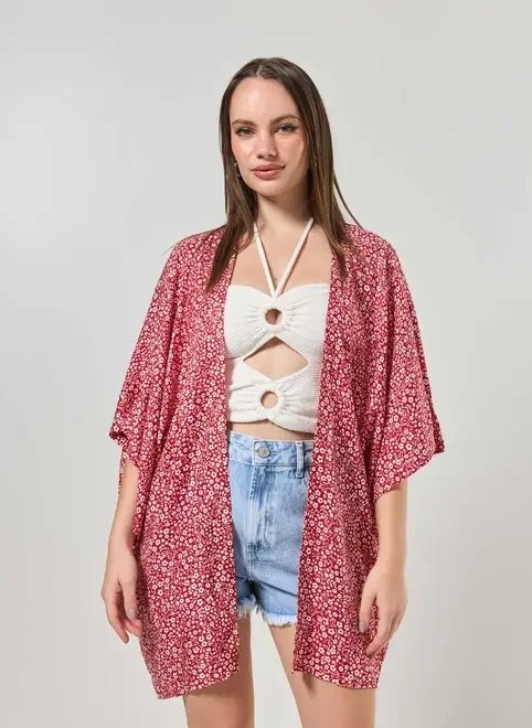 kimono vermelho florido kimono vermelho florido