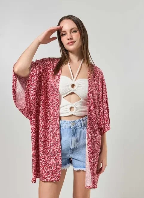 kimono vermelho florido kimono vermelho florido