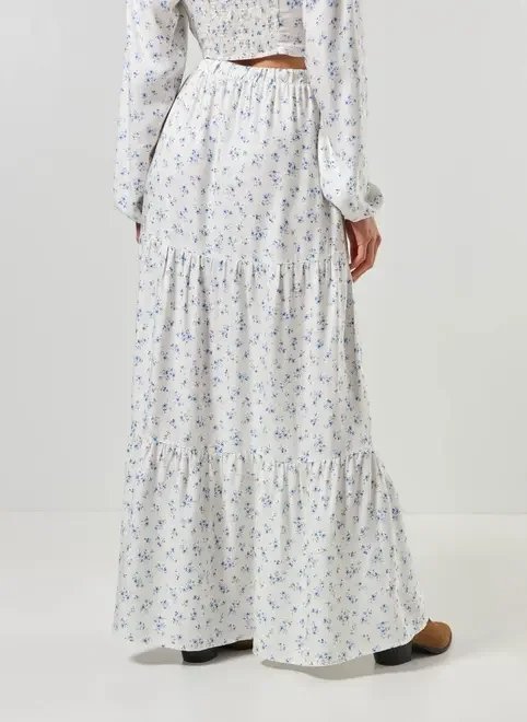 saia longa off-white flores azuis saia longa off-white flores azuis