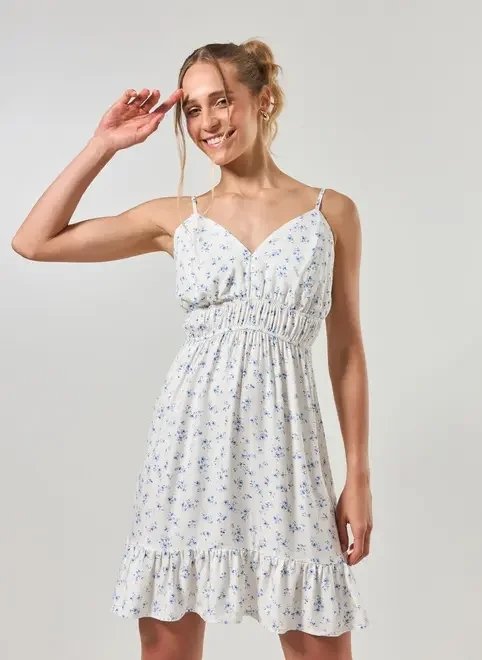 vestido curto com flores azuis vestido curto com flores azuis