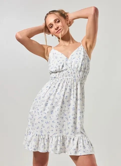 vestido curto com flores azuis vestido curto com flores azuis