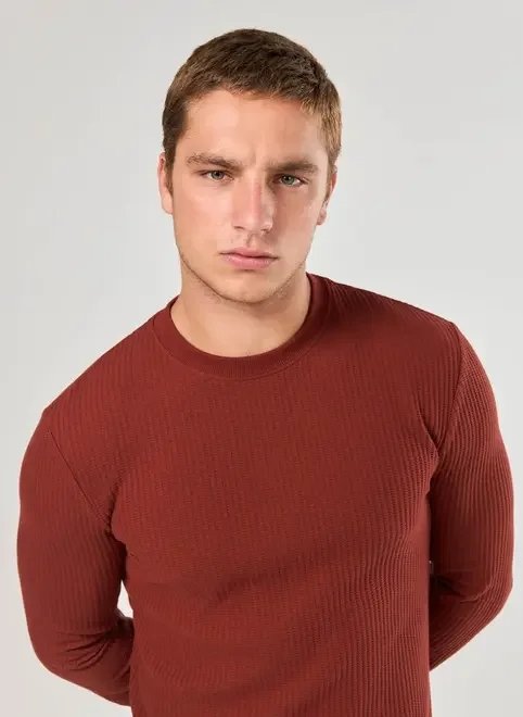 camiseta manga longa bordô texturizada camiseta manga longa bordô texturizada