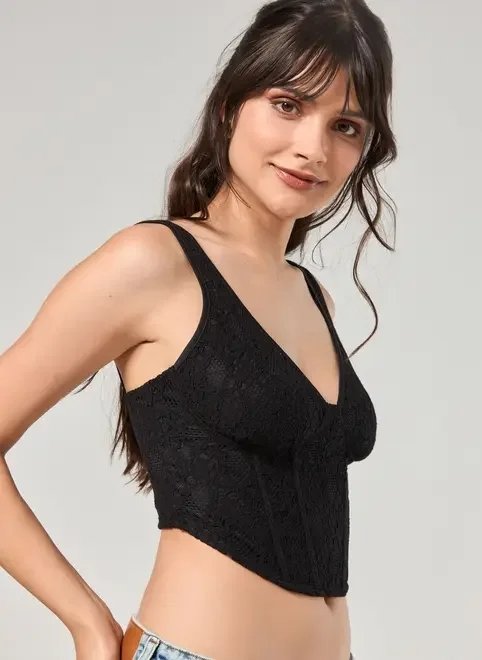 cropped corselet preto com renda cropped corselet preto com renda