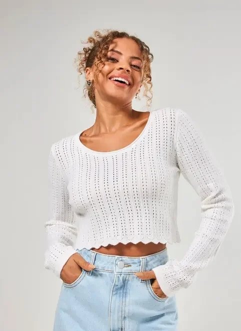 cropped manga longa tricô texturizado cropped manga longa tricô texturizado