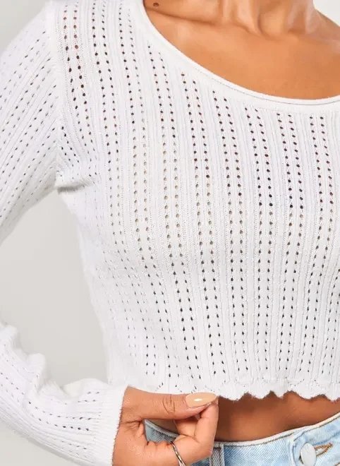 cropped manga longa tricô texturizado cropped manga longa tricô texturizado