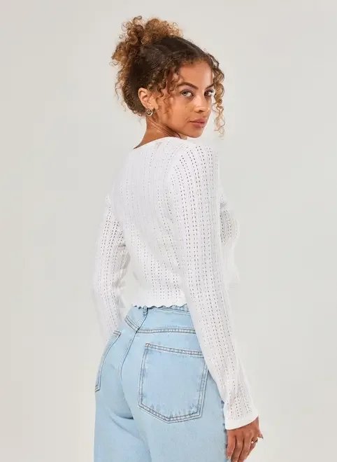 cropped manga longa tricô texturizado cropped manga longa tricô texturizado