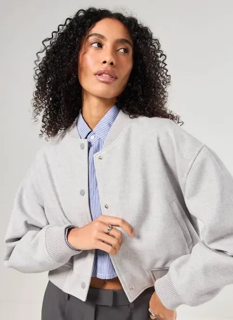 jaqueta college polivelour cinza jaqueta college polivelour cinza